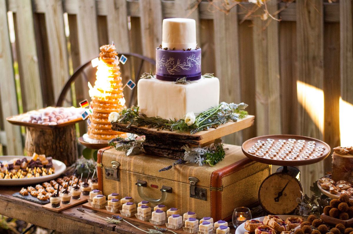 Outdoor Wedding Purple and White Fondant Covered Cake from Nichole's Fine Pastry, Fargo, ND