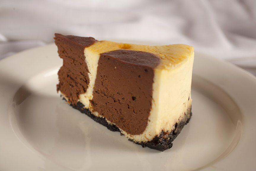 Slice of Chocolate Polka Dot Cheesecake at Nichole's Fine Pastry, Fargo, ND