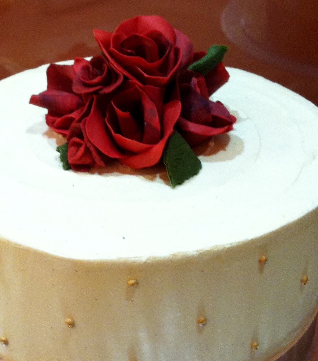 Red Rose Sugar Flower Topped Wedding Cake from Nichole's Fine Pastry, Fargo, ND